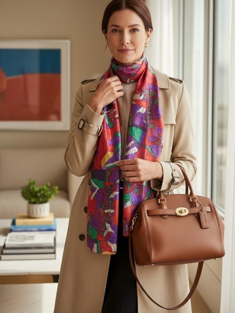 Vintage Picasso Multicolor Abstract Print Scarf